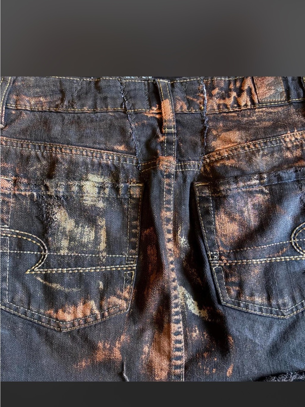 Reworked distressed denim micro mini skirt with zipper details - Picture 4 of 4